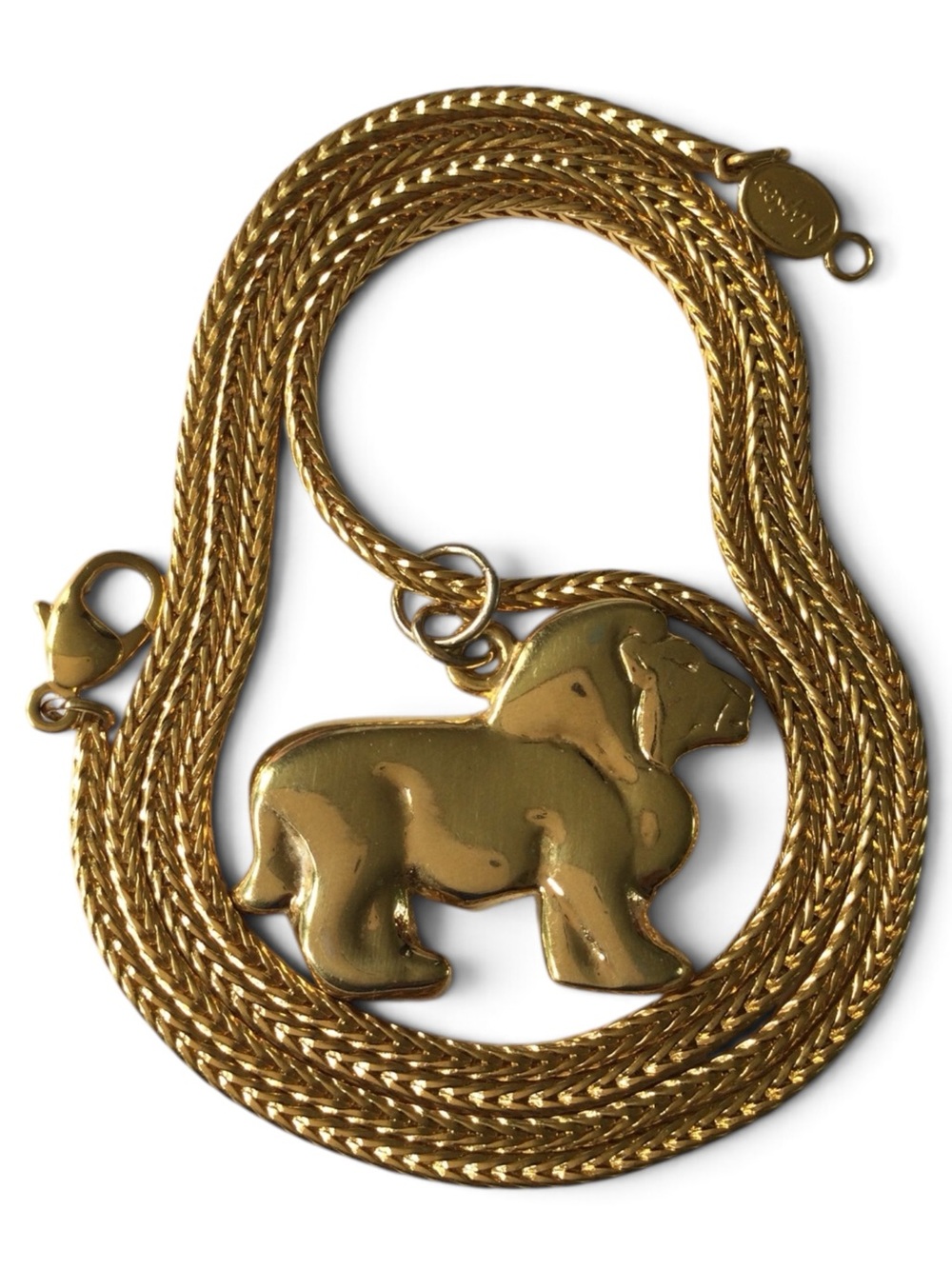 Vintage Stamped Napier Gold-Tone Lion Pendant Necklace